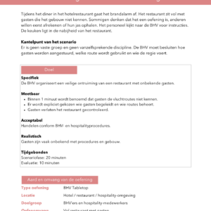BHV Scenariokaarten- Hospitality bundel 10x A4 kaarten